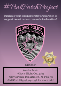 Clovis Police Joins the Pink Patch Project to Support Breast Cancer Awareness