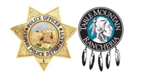 Logos of the Clovis Police Department and Table Mountain Racheria