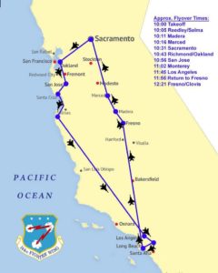 flyover map showing when the jets will be over each city