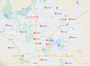 Map of commercial locations burglarized by the suspect