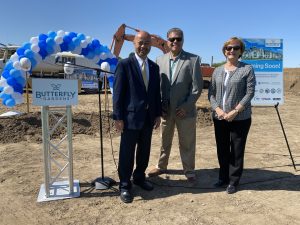 Councilmember Vong Mouanoutoua, Mayor Jose Flores, Councilmember Lynne Ashbeck attend the groundbreaking ceremony.
