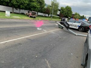 Signal pole and suspect vehicle 