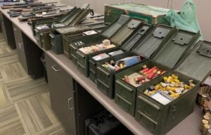Photo of boxes of ammunition seized.
